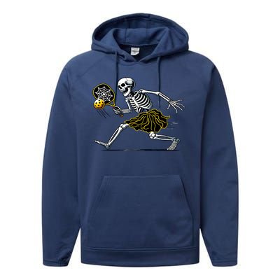 Women Funny Skeleton Pickleball Girl Gift Performance Fleece Hoodie