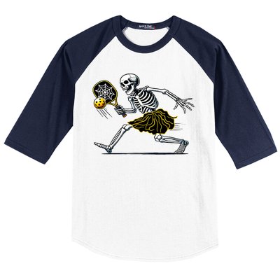 Women Funny Skeleton Pickleball Girl Gift Baseball Sleeve Shirt