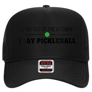 WoM.e.ns Funny Stay Out of the Kitchen Play Pickleball V-Neck High Crown Mesh Back Trucker Hat