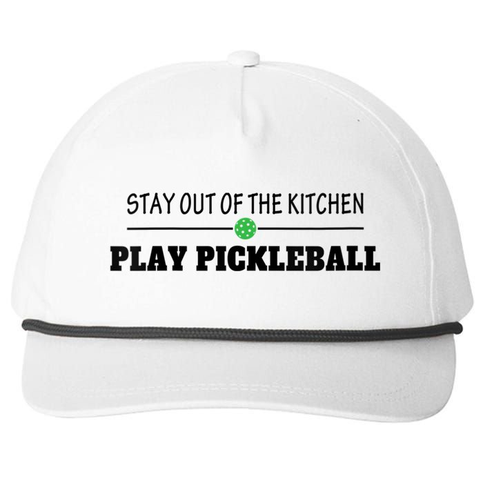 WoM.e.ns Funny Stay Out of the Kitchen Play Pickleball V-Neck Snapback Five-Panel Rope Hat