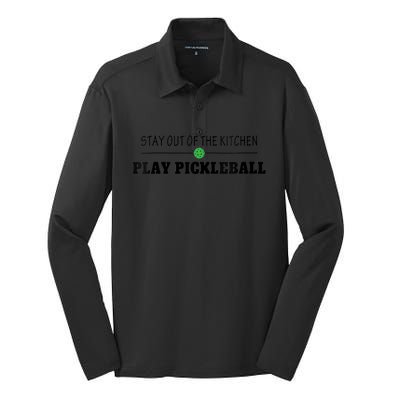 WoM.e.ns Funny Stay Out of the Kitchen Play Pickleball V-Neck Silk Touch Performance Long Sleeve Polo