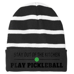 WoM.e.ns Funny Stay Out of the Kitchen Play Pickleball V-Neck Striped Beanie with Solid Band