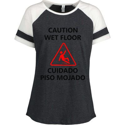 Wet Floor Sign Halloween Costume Idea Enza Ladies Jersey Colorblock Tee