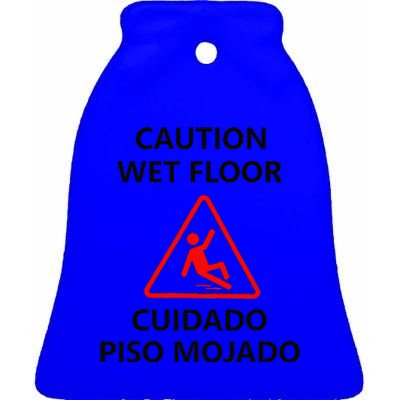 Wet Floor Sign Halloween Costume Idea Ceramic Bell Ornament