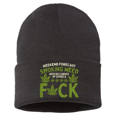 Weekend Forecast Smoking Weed Cannabis 420 Thc Stoner Gift Sustainable Knit Beanie