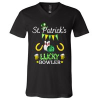 Womens FUNNY SAINT PATRICK'S DAY GIFT FOR WOMEN WHO LOVE BOWLING V-Neck T-Shirt