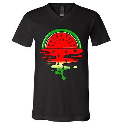 Watermelon Fruit Summer Sunset V-Neck T-Shirt