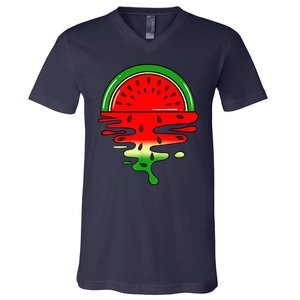 Watermelon Fruit Summer Sunset V-Neck T-Shirt