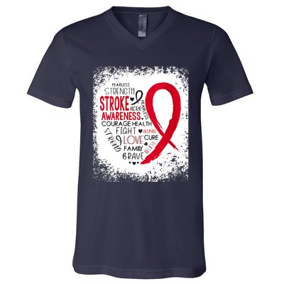 Women Fearless Strength Stroke Awareness Month Stroke Warrior V-Neck T-Shirt