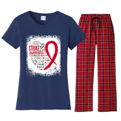 Women Fearless Strength Stroke Awareness Month Stroke Warrior Women's Flannel Pajama Set