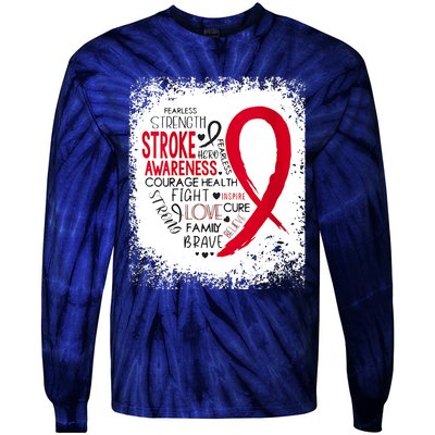 Women Fearless Strength Stroke Awareness Month Stroke Warrior Tie-Dye Long Sleeve Shirt