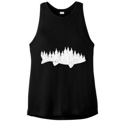 Walleye Fishing Sauger Fisherman Pine Forest Treeline Ladies PosiCharge Tri-Blend Wicking Tank