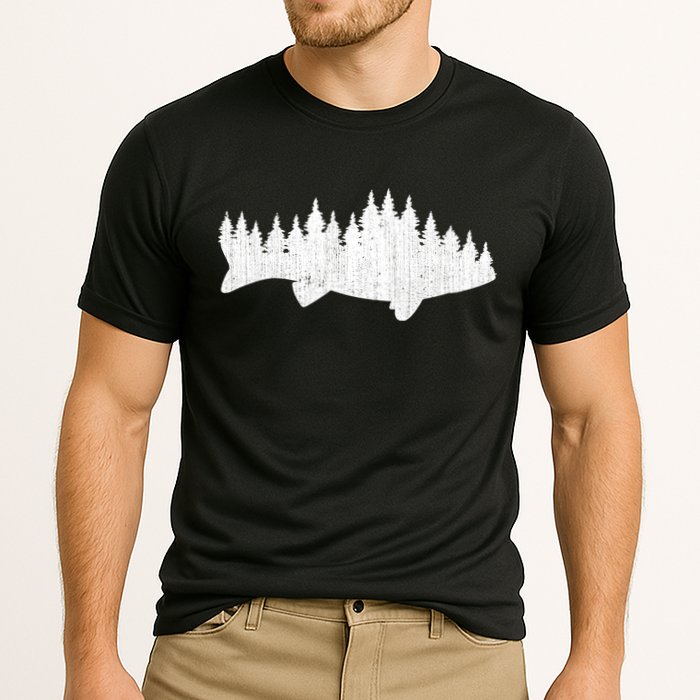 Walleye Fishing Sauger Fisherman Pine Forest Treeline Cooling Performance Crew T-Shirt