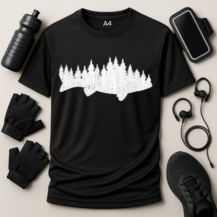 Walleye Fishing Sauger Fisherman Pine Forest Treeline Cooling Performance Crew T-Shirt