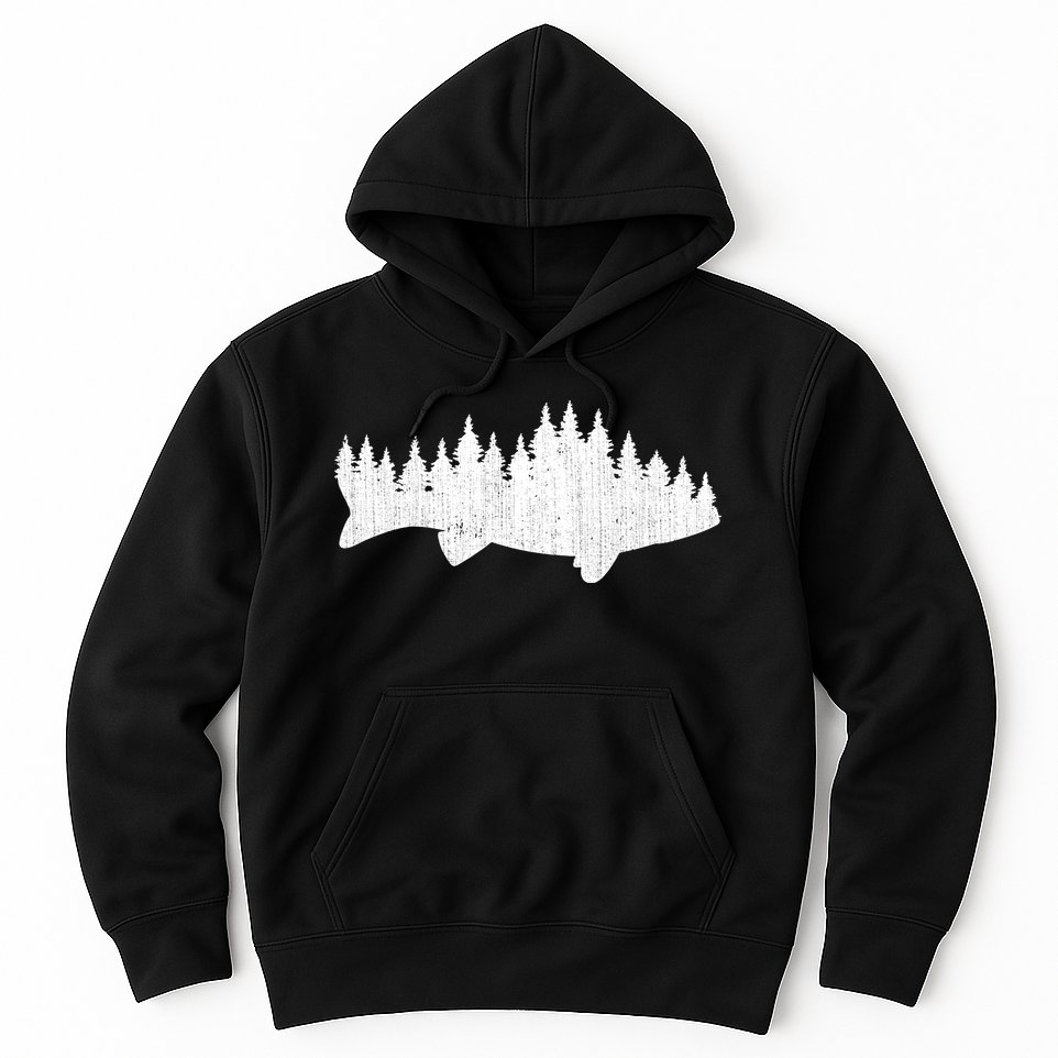 Walleye Fishing Sauger Fisherman Pine Forest Treeline Hoodie