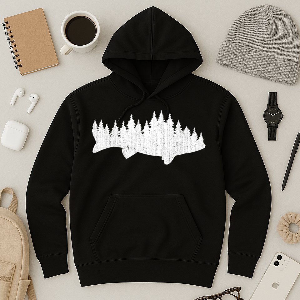 Walleye Fishing Sauger Fisherman Pine Forest Treeline Hoodie