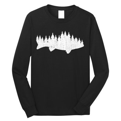 Walleye Fishing Sauger Fisherman Pine Forest Treeline Long Sleeve Shirt