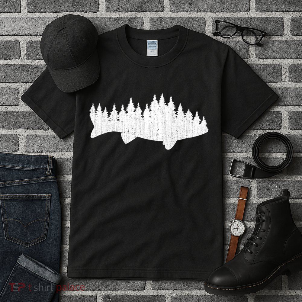 Walleye Fishing Sauger Fisherman Pine Forest Treeline Tall T-Shirt