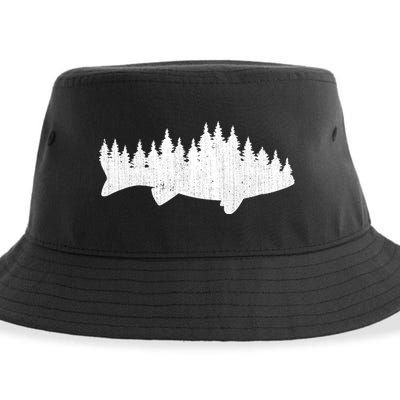 Walleye Fishing Sauger Fisherman Pine Forest Treeline Sustainable Bucket Hat