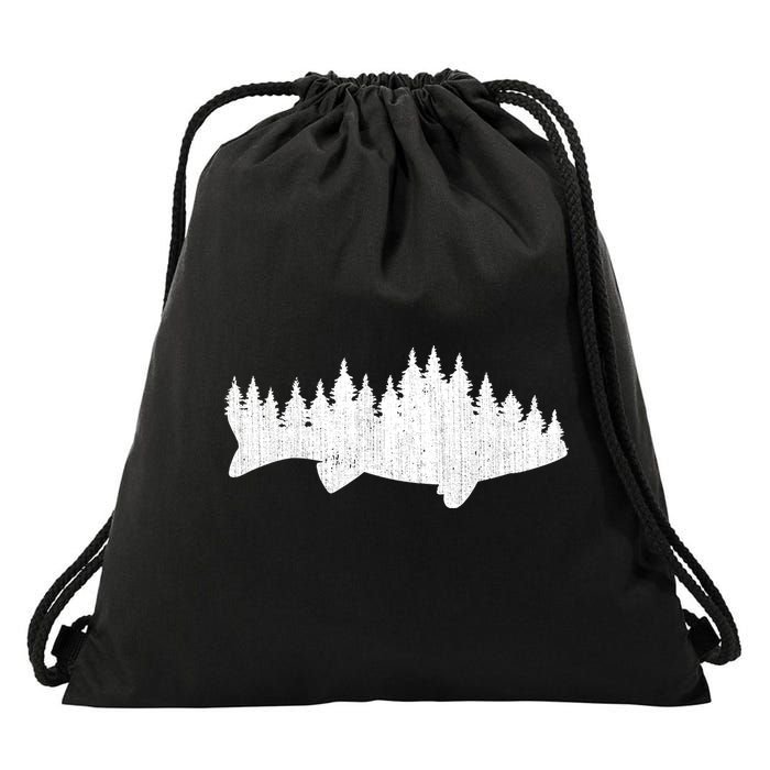 Walleye Fishing Sauger Fisherman Pine Forest Treeline Drawstring Bag