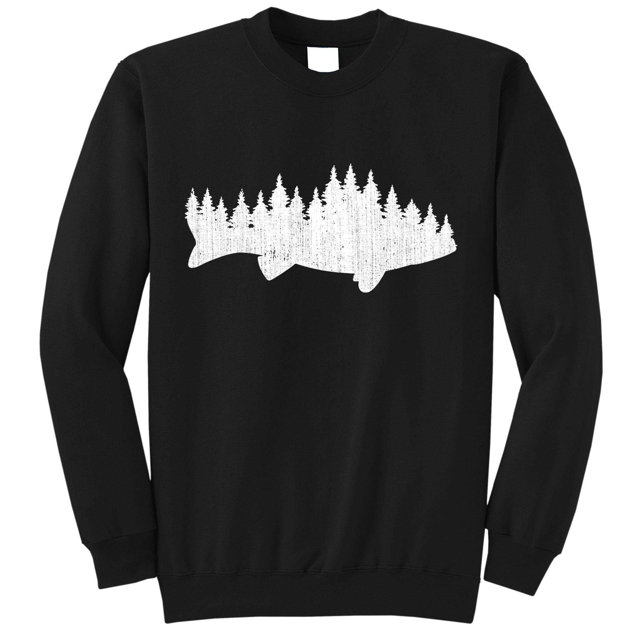 Walleye Fishing Sauger Fisherman Pine Forest Treeline Tall Sweatshirt