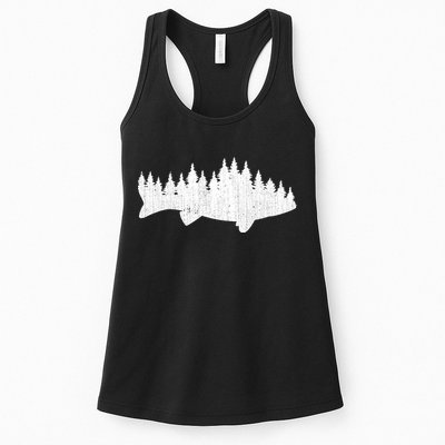 Walleye Fishing Sauger Fisherman Pine Forest Treeline Womens Tank Top