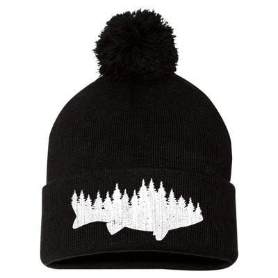 Walleye Fishing Sauger Fisherman Pine Forest Treeline Pom Pom 12in Knit Beanie