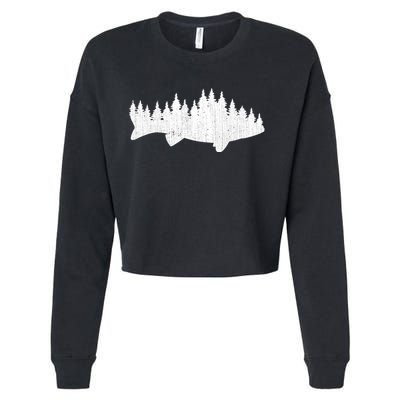 Walleye Fishing Sauger Fisherman Pine Forest Treeline Cropped Pullover Crew