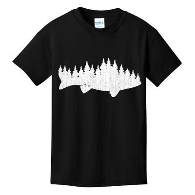 Walleye Fishing Sauger Fisherman Pine Forest Treeline Kids T-Shirt