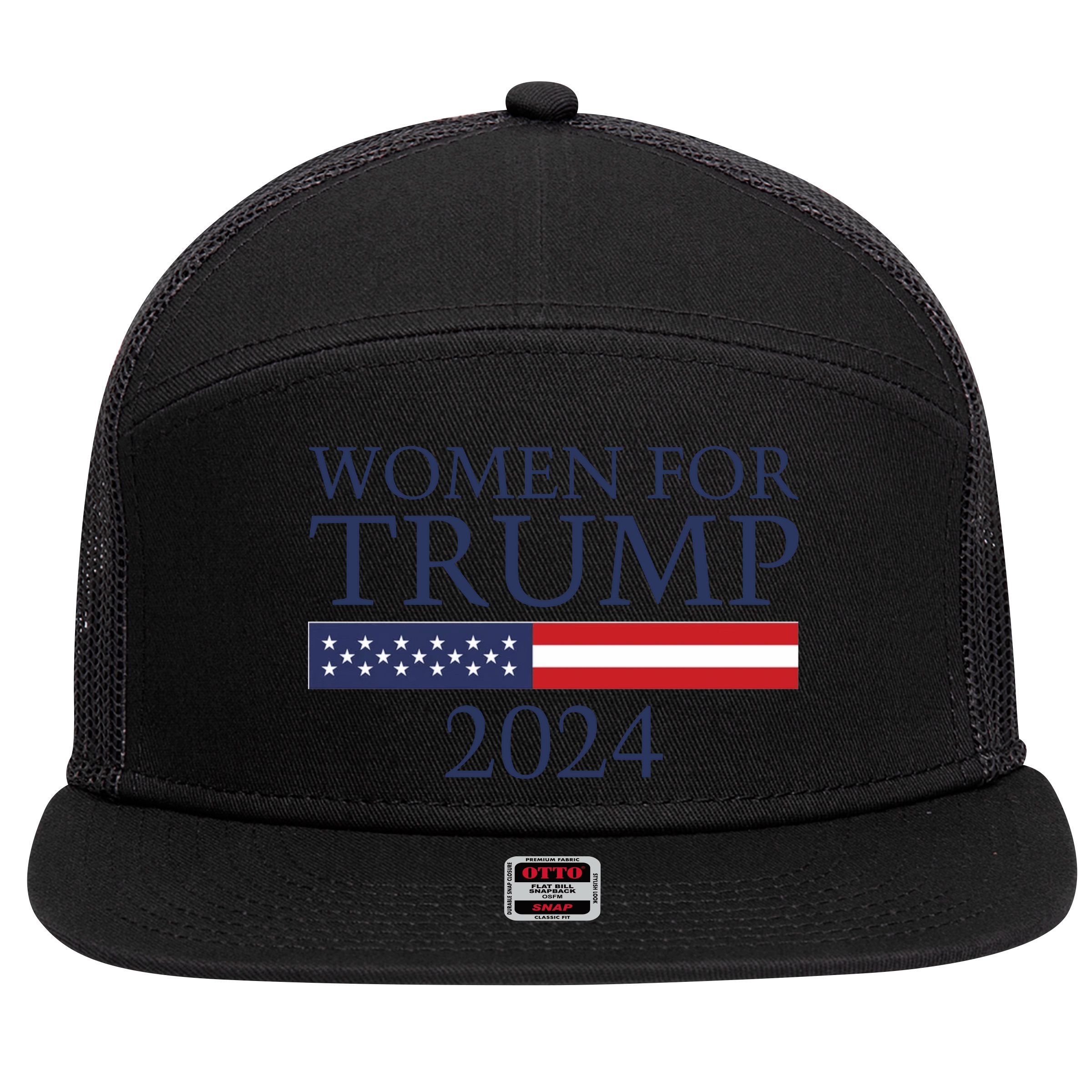 Women For Trump 2024 7 Panel Mesh Trucker Snapback Hat