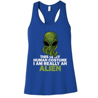 Weird Funny This Is My Human Costume IM Really An Alien Women's Racerback Tank