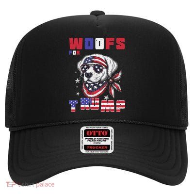 Woofs For Trump 2024 Dogs Republican Elections President Fun High Crown Mesh Back Trucker Hat