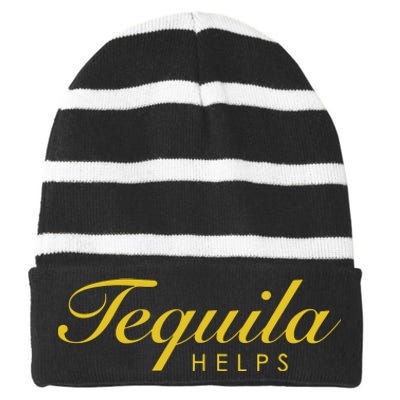 Women Funny Tequila Helps Gift For Tequila Lovers Striped Beanie with Solid Band