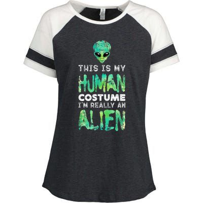 Weird Funny This Is My Human Costume Im Really An Alien Enza Ladies Jersey Colorblock Tee