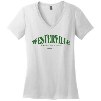 WESTERVILLE Friendliest Town In America Long Sleeve Women's V-Neck T-Shirt