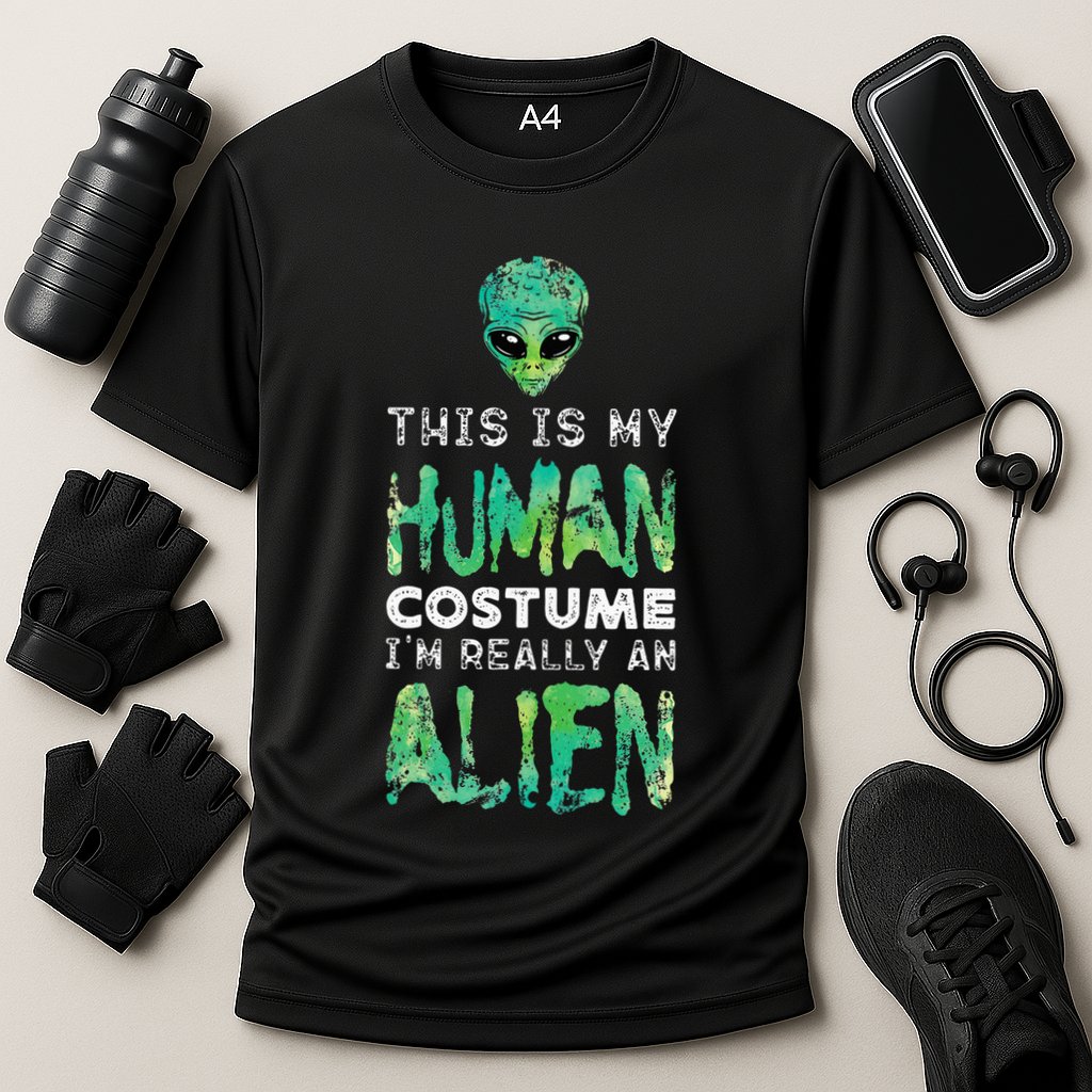 Weird Funny This Is My Human Costume Im Really An Alien Performance Shirt