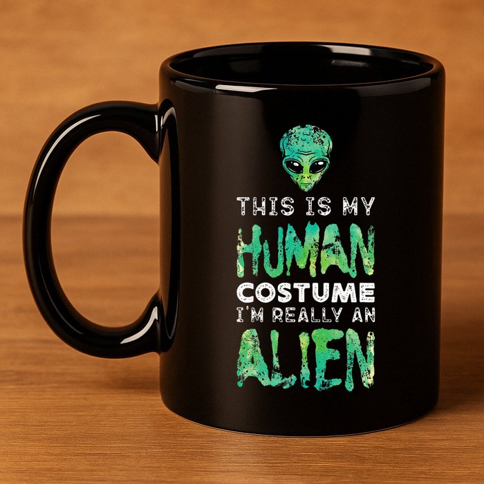 Weird Funny This Is My Human Costume Im Really An Alien 11oz C Handle Ceramic Mug