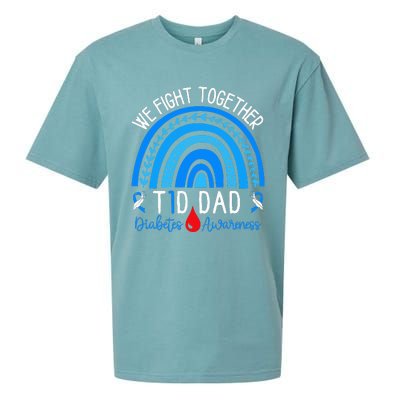 We Fight Together T1D Dad Diabetes Awareness Blue Rainbow Sueded Cloud Jersey T-Shirt