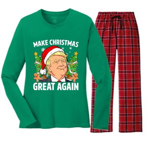 Women Funny Trump 2024 Make Christmas Great Again Gift Women's Long Sleeve Flannel Pajama Set 