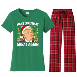 Women Funny Trump 2024 Make Christmas Great Again Gift Women's Flannel Pajama Set