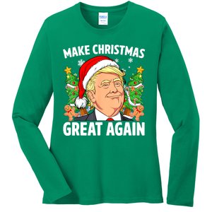 Women Funny Trump 2024 Make Christmas Great Again Gift Ladies Long Sleeve Shirt