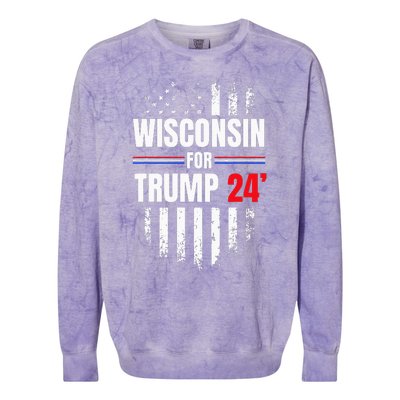 Wisconsin For Trump 2024 American Flag Colorblast Crewneck Sweatshirt