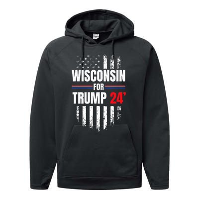 Wisconsin For Trump 2024 American Flag Performance Fleece Hoodie