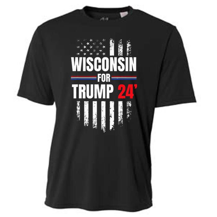 Wisconsin For Trump 2024 American Flag Cooling Performance Crew T-Shirt