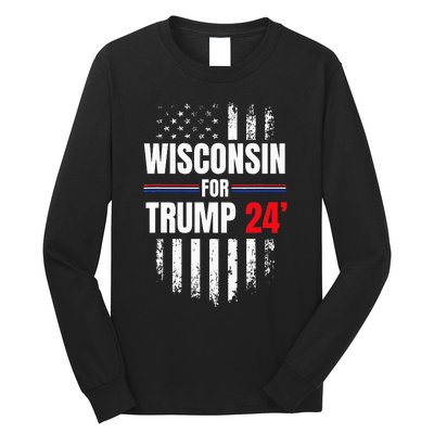 Wisconsin For Trump 2024 American Flag Long Sleeve Shirt