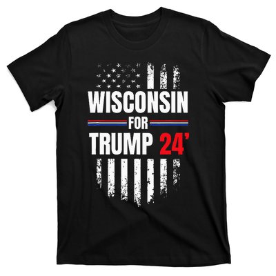 Wisconsin For Trump 2024 American Flag T-Shirt