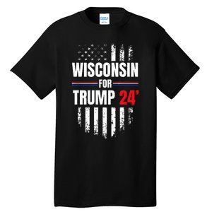 Wisconsin For Trump 2024 American Flag Tall T-Shirt