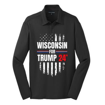 Wisconsin For Trump 2024 American Flag Silk Touch Performance Long Sleeve Polo