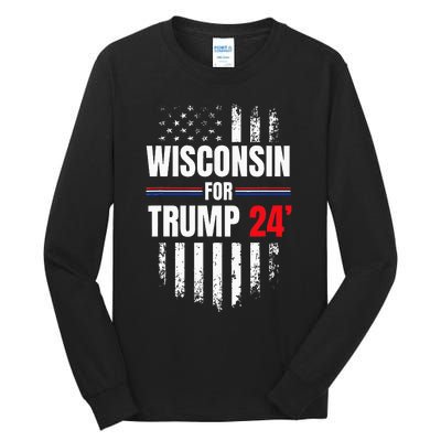 Wisconsin For Trump 2024 American Flag Tall Long Sleeve T-Shirt