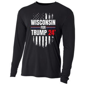 Wisconsin For Trump 2024 American Flag Cooling Performance Long Sleeve Crew